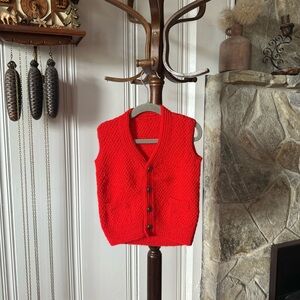 Vintage Handmade Red Knit Button-Up Vest